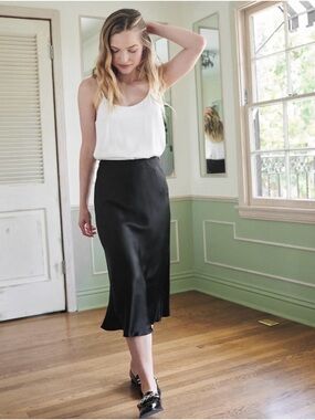 Quince Black silk Midi Skirt